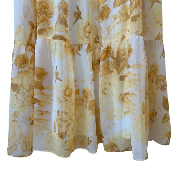 Express Buttery Soft Yellow Floral Pleated Lined V-Neck Maxi Sundress XS - Picture 4 of 7